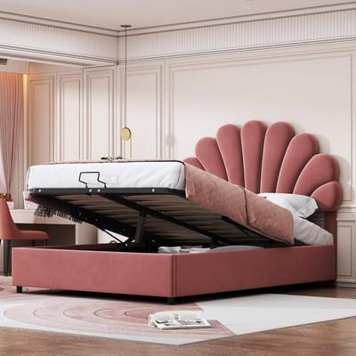 Tienerbed Meisjes 140x200 cm met Verstelbaar Hoofdeinde en Opbergruimte