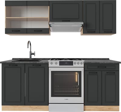 Vicco R-Line Complete keukeneenheid – 200 cm, WB Antraciet Antraciet landhuis/gouden eik