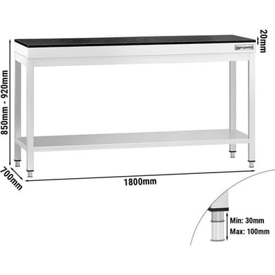 GGM Gastro Edelstahl Arbeitstisch PREMIUM - 1800x700mm - mit Grundboden - inkl. Granitarbeitsplatte