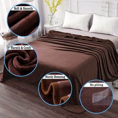 Famanu - Plaid Dikke Fleece Deken 220x240 cm Chocolade kleur Zacht en Warm Dubbele Beddeken en Flanellen Sofa Throw Dubbelzijdig Omkeerbaar
