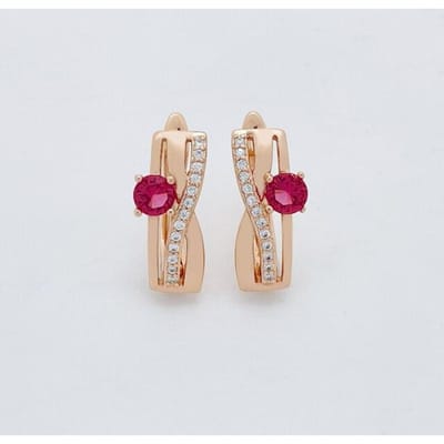 Mode Sieraden 4 Stenen Kleur Dames 585 Roségoud Hangende Zirkonia Party Oorbellen beige