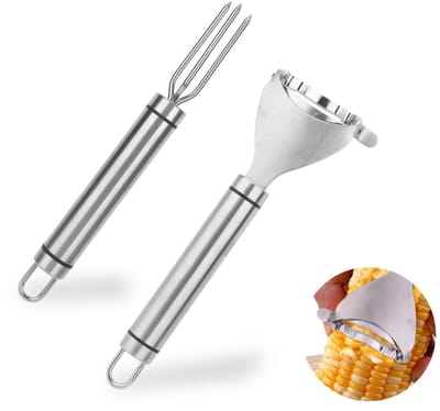 Dailygoods- Maïskolf Stripper Set - Roestvrij Staal - Maïsvork - Efficiënt Keukengereedschap - 2 Stuks - 18,7x6cm / 18,2x6,5cm - Maïsschiller