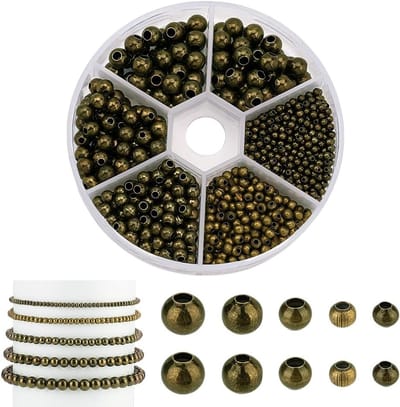 1150 Stuks Antieke Bronzen Ronde Kralen - Kleine Spacer Kralen voor Sieraden Maken in 5 Maten (2.4mm, 3mm, 4mm, 5mm, 6mm)