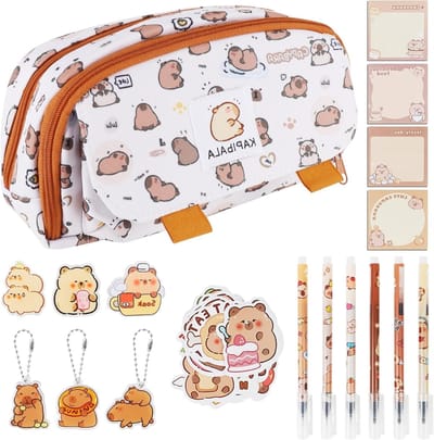 Kawaii Pennenzak voor Kinderen, Schrijfbenodigdheden, Dieren Motief, Cartoon Design, 47 Stuks, Perfect voor Jongens en Meisjes