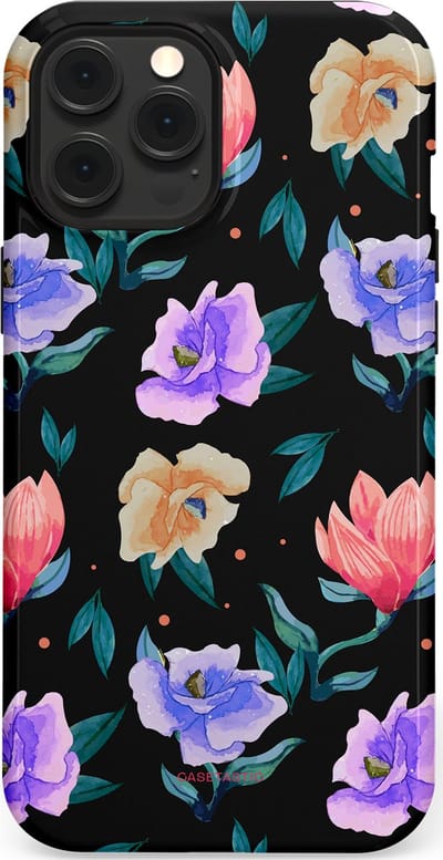 Casetastic hoesje geschikt voor Apple iPhone 12 Pro Max - MagSafe - Dubbellaagse bescherming - Avondtuin - Fashion Case - Zwart Petrol Lavendel