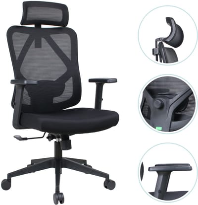 OfficeSense OS40 Ergonomische Bureaustoel - 2D Hoofdsteun - Bureaustoelen voor Volwassenen – Zwart