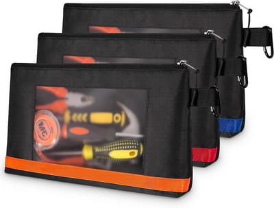 Set van 3 Robuuste Gereedschapstassen met Rits en Venster, Draagbare Organizer voor Gereedschap (Rood/Oranje/Blauw)