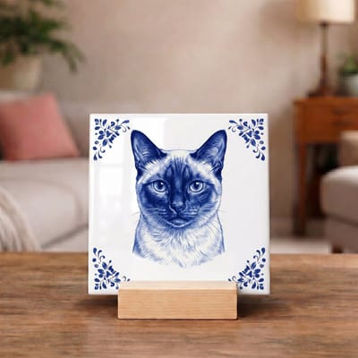 Delftsblauw Tegeltje 11x11 Siamese Kat – Cadeau voor Kattenliefhebber
