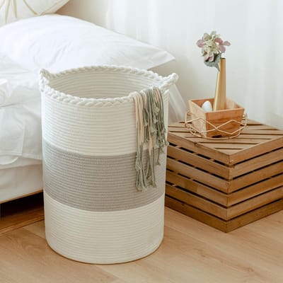 Grote Geweven Wasmand voor Kleding, Dekens en Speelgoed - 72L Katoenen Opbergmand