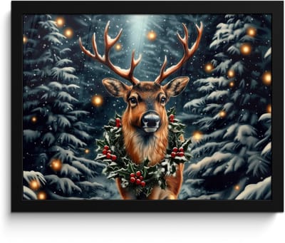 Poster in lijst - Fotolijst 40x30 cm - Posters - Kerst - Magie - Bos - Kleurrijk - Posterlijst zwart - Decoratie - Wanddecoratie woonkamer - Muurdecoratie slaapkamer - Kerstversiering - Kerstdecoratie voor binnen - Kerstmis