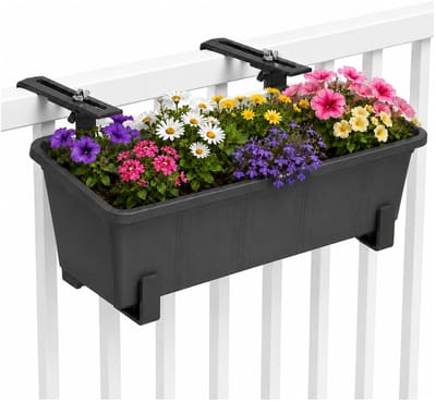 Geli Plantenbak Balcony - antraciet - met metalen ophangbeugels van zelfde kleur - 40 x 18 x 15 cm - hard kunststof - langwerpig