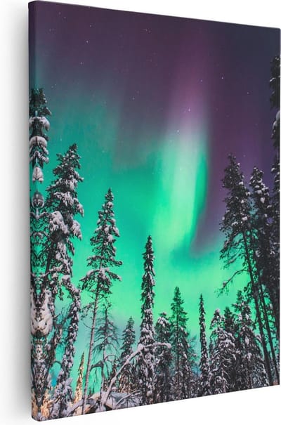 Artaza Canvas Schilderij Winterlandschap - 40x50 cm - Wanddecoratie Noorderlicht - Muurdecoratie Bomen - Kamer Accessoires Bos