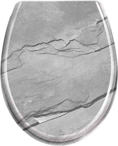 Toiletbril met softclose - WC-bril deksel - Hygiënisch toiletgebruik - Krasbestendig hard plastic - 45.5 x 38 cm - Zwart steenpatroon
