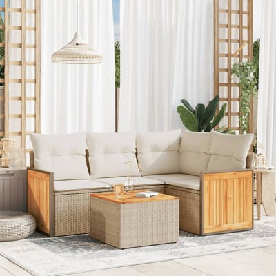 vidaXL - 5-delige - Loungeset - met - kussens - poly - rattan - beige