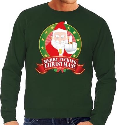 Foute kersttrui / sweater - groen - gangster Kerstman Merry Fucking Christmas heren S