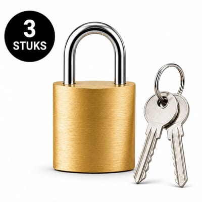 Hangslot 3 Stuks met Sleutels – Kofferslot / Bagageslot – Kleine Hangsloten van Messing – Slot voor Koffer, Kluisje & Rugzak – Inclusief 6 Sleutels – 30mm