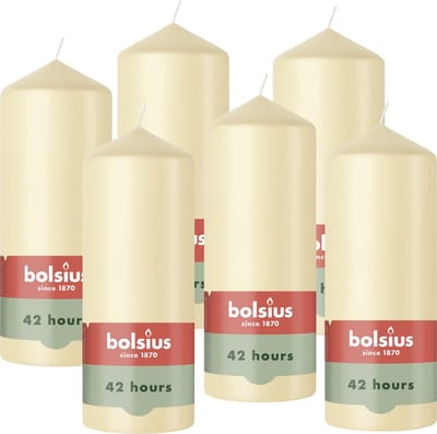 Bolsius - Gladde Stompkaarsen - Beige - 6 stuks - 15cm - 42 Branduren