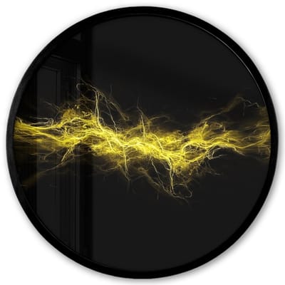 Poster in lijst Rond - Fotolijst 40x40 cm - Posters - Gaming - Elektriciteit - Geel - Energie - Ronde posterlijst zwart - Decoratie - Wanddecoratie woonkamer - Muurdecoratie slaapkamer
