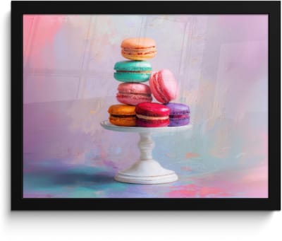 Poster in lijst - Fotolijst 40x30 cm - Posters - Macarons - Schaal - Pastel - Kleurrijk - Posterlijst zwart - Decoratie - Wanddecoratie woonkamer - Muurdecoratie slaapkamer