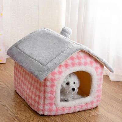 Nouveau nid pour chien et chat confortable en treillis pied-de-poule pour automne et hiver, nid pour animaux de compagnie chaud et épais, nid pour animaux de compagnie anti-rayures M (48 * 40 * 40)