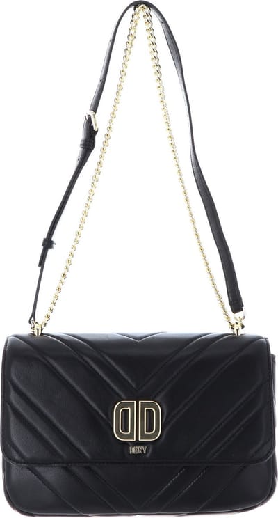 DKNY Leren Schoudertas Avondtas Delphine Crossbody Bag Blk / Gold Zwart