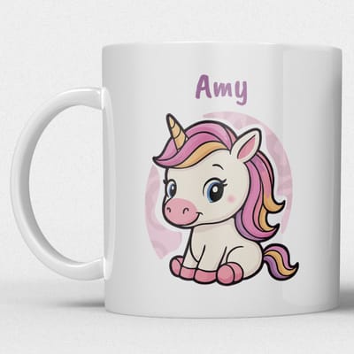 kindermok/kinderbeker | gepersonaliseerd met naam | met eenhoorn | wit | Schattige illustraties