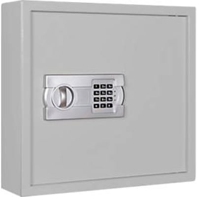 Sleutelkast SLE 80, voor wandmontage, 80 haken, zonder gleuf, deurscharnier rechts, elektronisch slot met batterijen, incl. verankeringsmateriaal, B 460 x D 130 x H 430 mm, plaatstaal, lichtgrijs RAL 7035