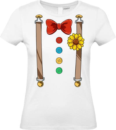 Dames T-shirt Bretels Kostuum | Carnaval | Carnavalskleding Dames Heren | Wit | maat XS