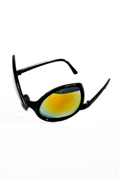 KIMU® Zonnebril Alien - Zwart Montuur - Gele Spiegelglazen - Bril Buitenaards Wezen ET Ruimte UFO Space Spacebril Rave Ravebril Festival
