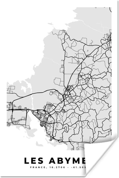 Poster Frankrijk - Les Abymes - Stadskaart - Plattegrond - Kaart - 120x180 cm XXL