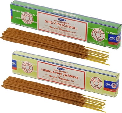 Satya Wierook cadeaus set - 2x geurstokjes - Patchouli en Jasmijn geur - Meditatie