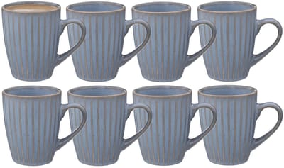 Secret de Gourmet Koffiemokken Rome - 8x stuks - Keramiek - blauw - 380 ml - 9 x 11 cm - old stone look
