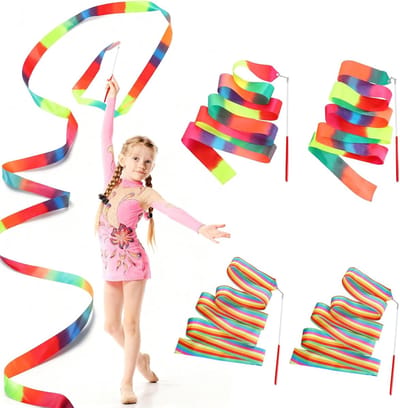 4 stuks dansbanden, 2 m gymnastieklinten voor ritmische dans, draaiende stok voor shows, vlam- en regenboogkleuren, lint, licht, polyester, voor cursussen en shows