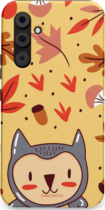 Casetastic hoesje geschikt voor Samsung Galaxy A54 (2023) 5G - Dubbellaagse bescherming - Uil in het woud - Fashion Case - Goud Terracotta Zand Rood