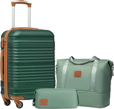 Reis Tassen Set - Koffer Set - Reizen Organiseren - Robuuste ABS Hardcase - 3-delig - Donkergroen/Bruin