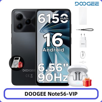 DOOGEE Note 56 Smartphone Android 16 6150 mAh Grote batterij 6,56 '' 90 Hz Display 24 GB 64 GB 8 MP + 5 MP Gezichtsontgrendeling Mobiele telefoon 3GB