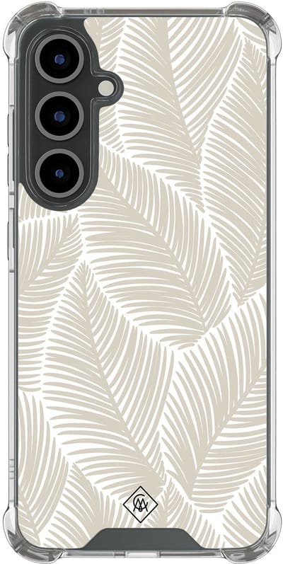 Casimoda® hoesje - Geschikt voor Samsung Galaxy S25 FE - Palmy Leaves Beige - Shockproof case - Extra sterk - TPU/polycarbonaat - Bruin/beige, Transparant