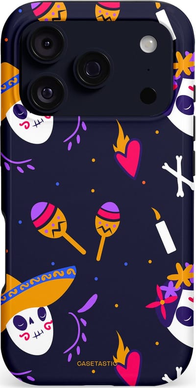 Casetastic hoesje geschikt voor Apple iPhone 17 Pro - MagSafe - Dubbellaagse bescherming - Muertos fiësta - Fashion Case - Donkerblauw