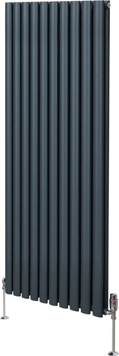 Ovale kolomradiator&trv chroomkranen - antraciet - 1600x600 mm