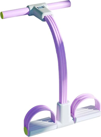 Pedaaltrekker Weerstandstouw - Fitness Expander - Thuistraining Buik - LED Trainingsfeedback - 6 Buis - Paars