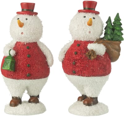 J-Line figuur Sneeuwman Boom + Lantaarn - polyresin - mix - medium - 2 stuks