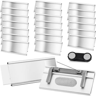 20x Aluminium Naamkaartjes met Krachtige Dubbele Magneetbevestiging - Inclusief Veiligheidsspeld & Papiersleuf