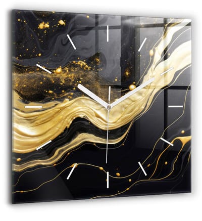 Wallfluent Wandklok - Gouden marmer Unieke Wandklok - 60 cm x 60 cm - Gouden Wandklok - Witte Handen - Wandklok Zonder Cijfers - Wandklok Glas Woonkamer - Vierkante Glas Klok - Scandinavisch Wandklok - Klok als Muurdecoratie