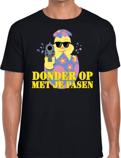 Fout Paas t-shirt zwart donder op met je Pasen voor heren - Pasen shirt S