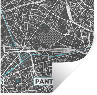 Muurstickers - Sticker Folie - Pantin - Frankrijk - Plattegrond - Stadskaart - Kaart - 100x100 cm - Plakfolie - Muurstickers Kinderkamer - Zelfklevend Behang XXL - Zelfklevend behangpapier - Stickerfolie