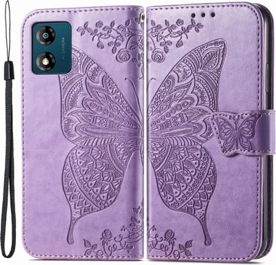 Coverup Hoesje - Geschikt voor Motorola Moto E13 Hoesje - Coverup Vlinder Book Case - Paars