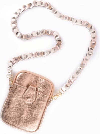 Giuliano gevlochten schouderband - Metallic - Rosegoud Goud Beige - Dames - Made in Italy