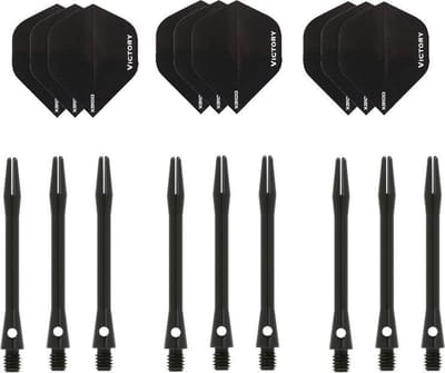 Darts Set - 3 sets - XS100 Poly - Zwart - Darts flights - plus 3 sets - aluminium - darts shafts - zwart - medium