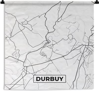 Wandkleed - Wanddoek - Plattegrond – Durbuy – Zwart Wit – Stadskaart - Kaart - België - 180x180 cm - Wandtapijt