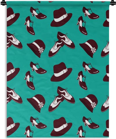 Wandkleed - Wanddoek - Antiek - Hoed - Schoenen - Patroon - 90x120 cm - Wandtapijt
